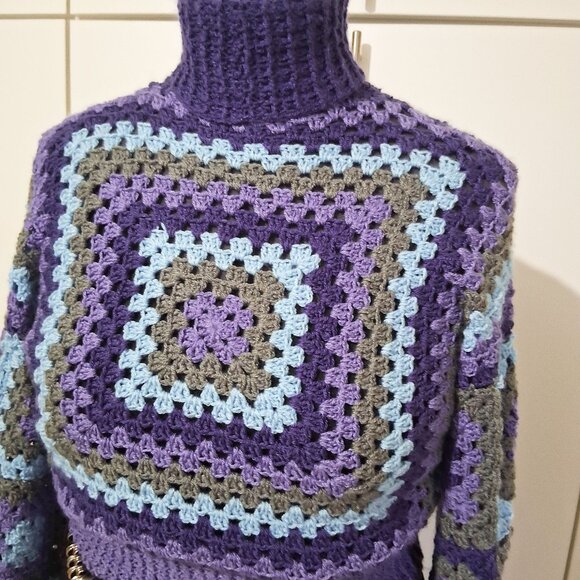 Granny Square Turtleneck Sweater S/M - Picture 2 of 8
